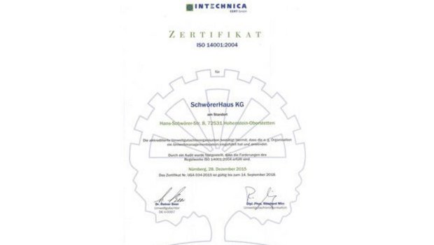 [Translate to Italienisch:] Zertifikat der IN-Technica (ISO-14001)